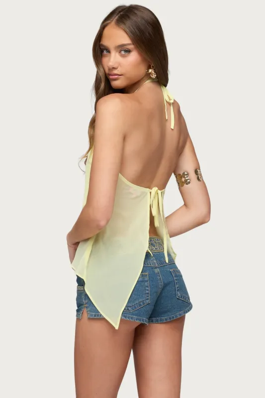 Chiffon Split Open Back Halter Top made by Edikted