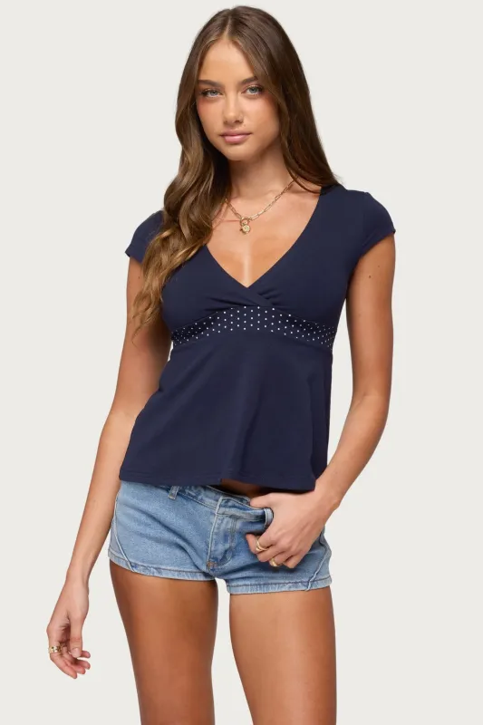 Indygo Polka Dot V Neck Top made by Edikted