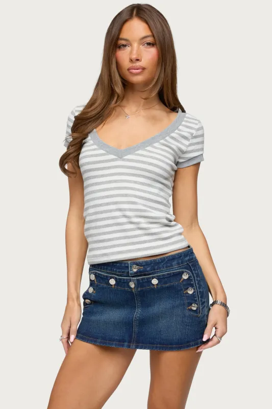 Antonela Striped V Neck T Shirt made by Edikted