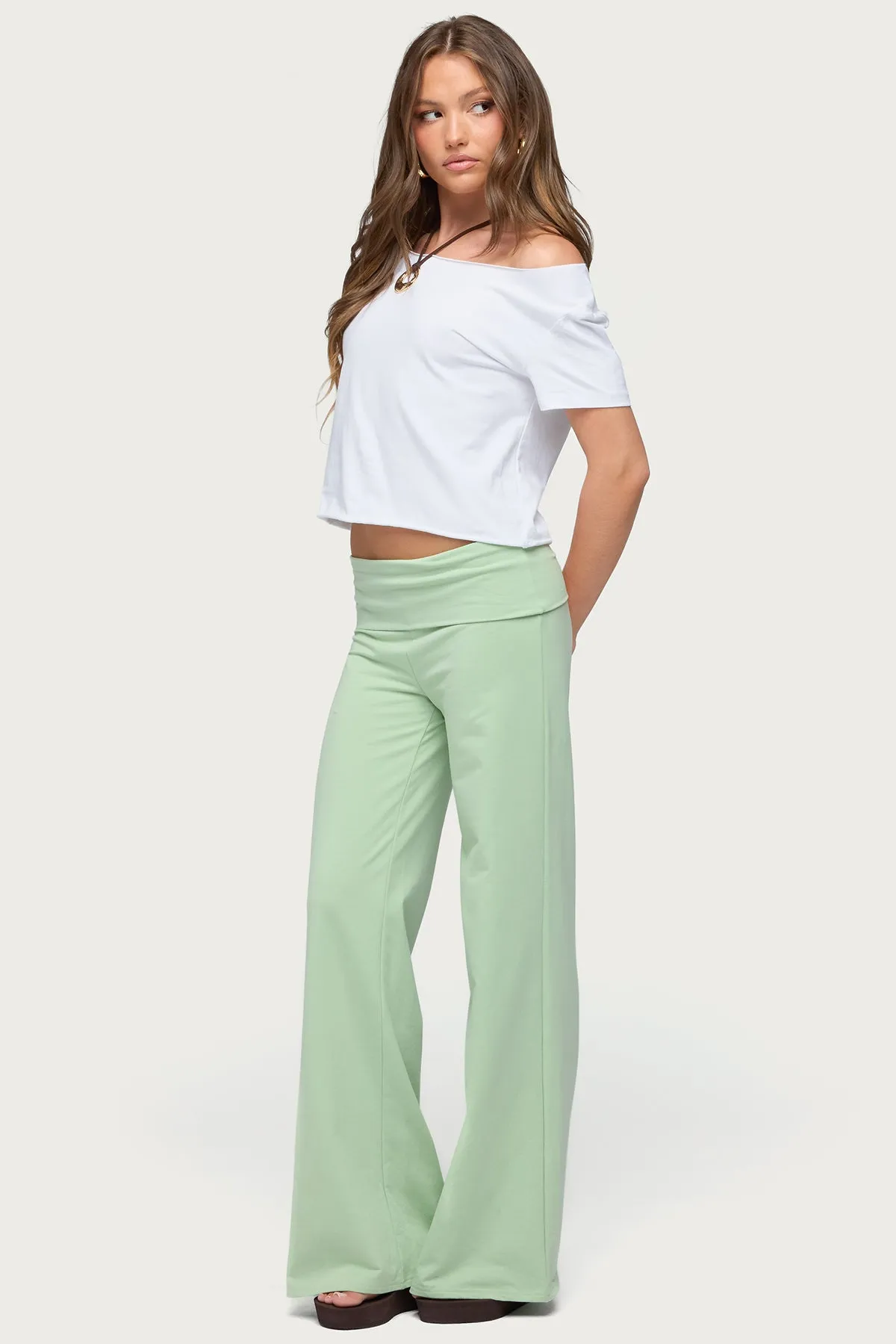 Cammy Wide Leg Foldover Pants sold by Edikted product image thumbnail 4