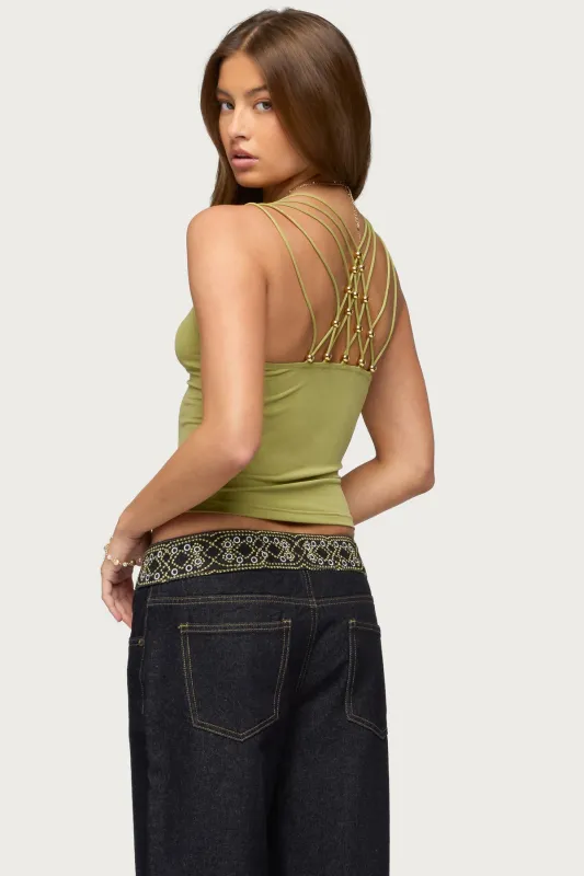 Vinney Strappy Bead V Neck Top made by Edikted