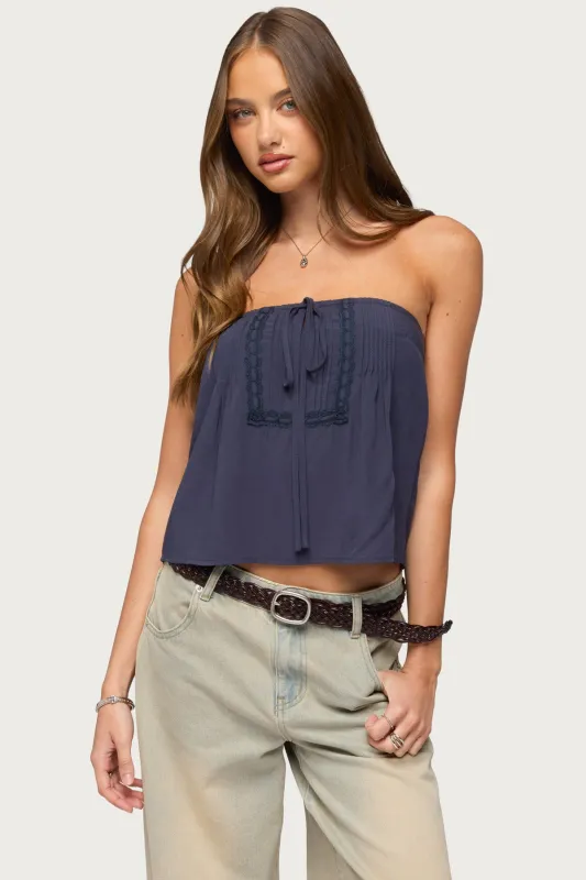 Joycee Tie Front Strapless Top made by Edikted