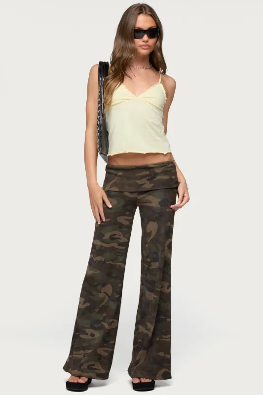 Lumielle Camo Wide Leg Foldover Pants made by Edikted