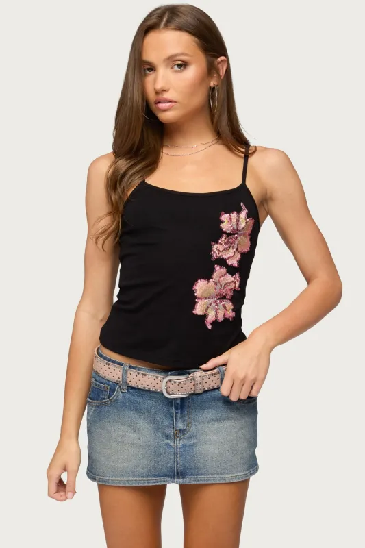 Sylvanna Sequin Flower Tank Top made by Edikted
