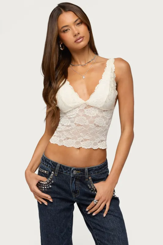 Vanya Sheer Lace V Neck Top made by Edikted
