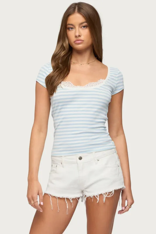 Layered Lacey Striped T Shirt made by Edikted