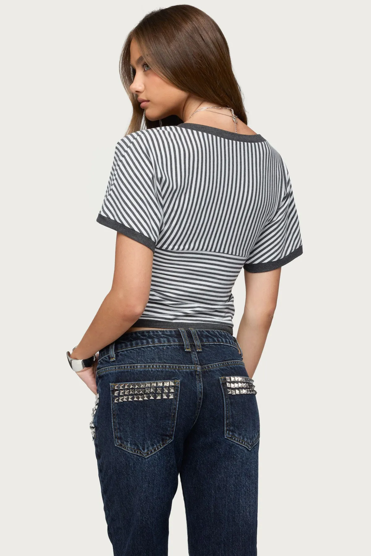 Primrosa Striped V Neck Flutter Top sold by Edikted product image thumbnail 5