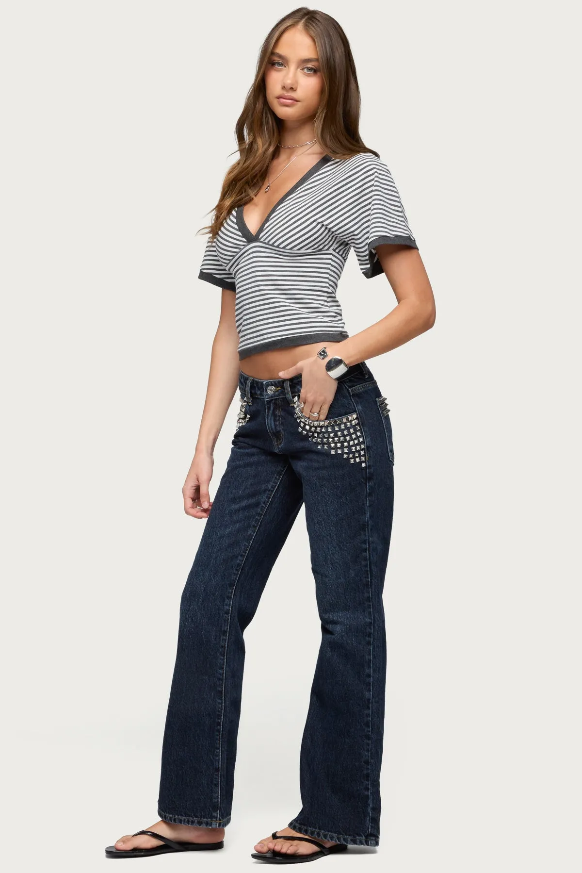 Primrosa Striped V Neck Flutter Top sold by Edikted product image thumbnail 4