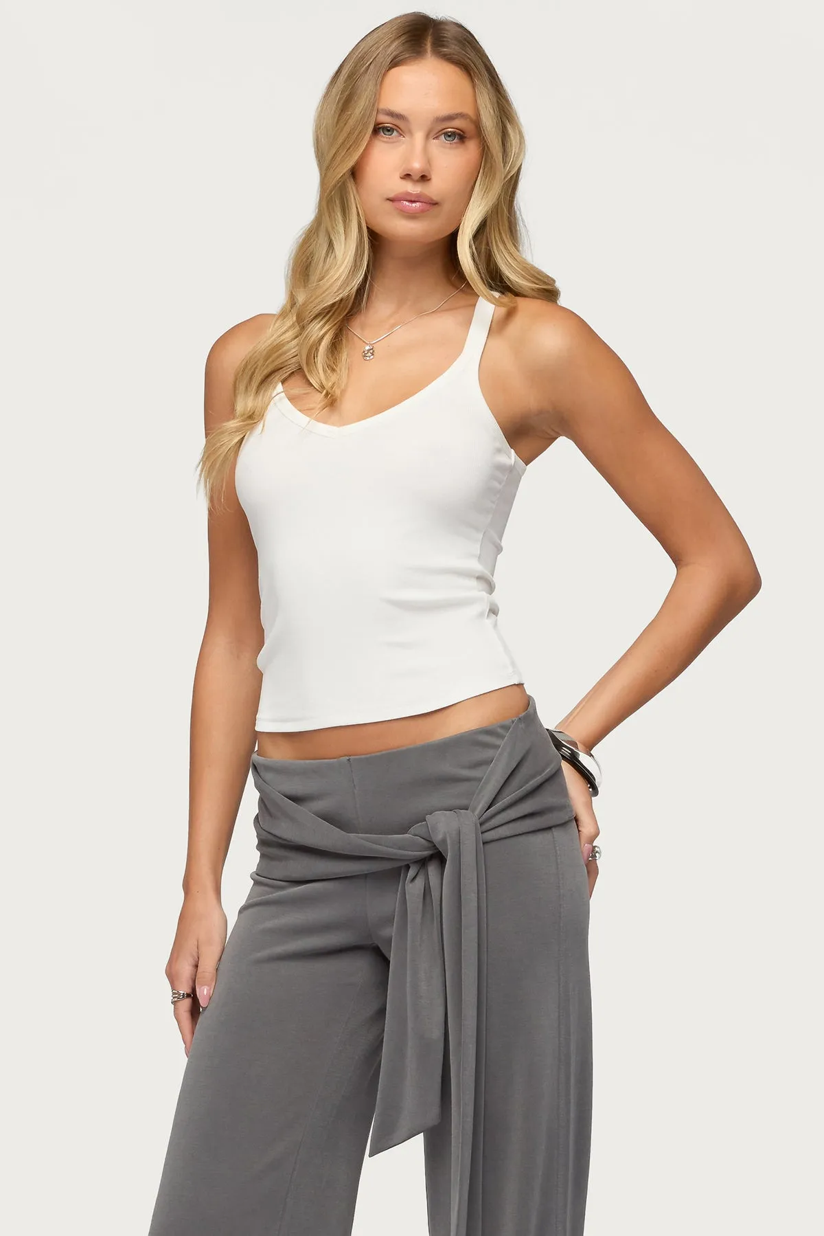 Juliena Ribbed V Neck Tank Top sold by Edikted product image thumbnail 3