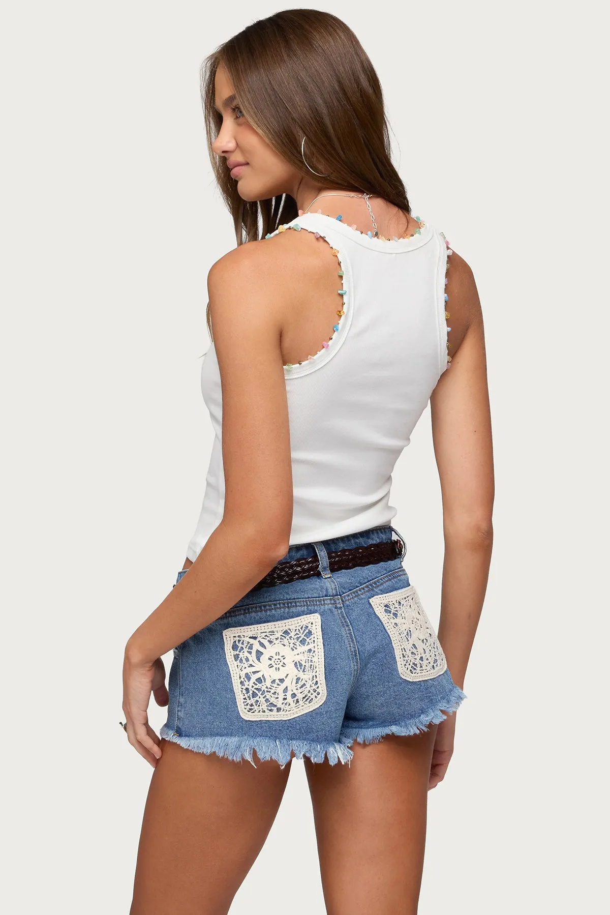 Gemstone & Bead Ribbed Tank Top sold by Edikted product image thumbnail 5