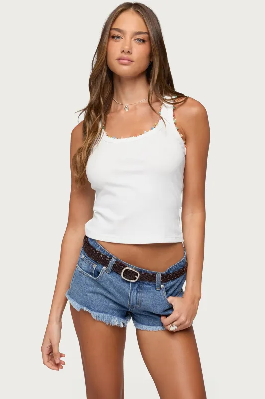 Gemstone & Bead Ribbed Tank Top made by Edikted