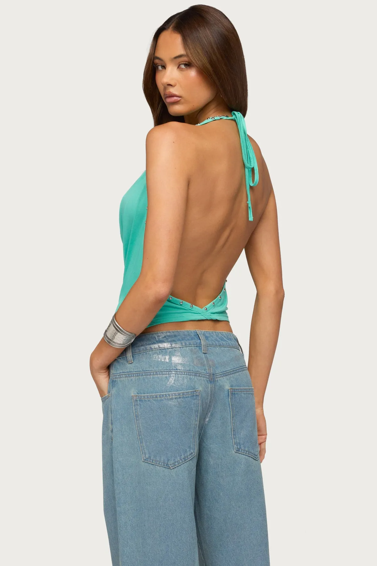 Sephie Stud Cowl Neck Halter Top sold by Edikted product image thumbnail 5