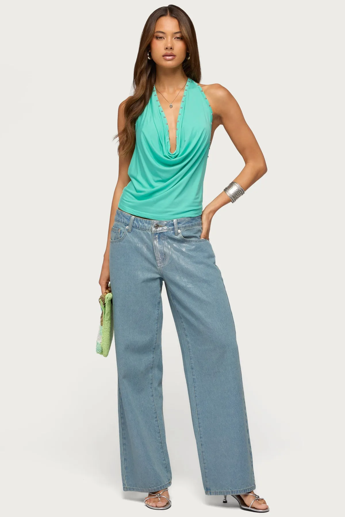 Sephie Stud Cowl Neck Halter Top sold by Edikted product image thumbnail 2
