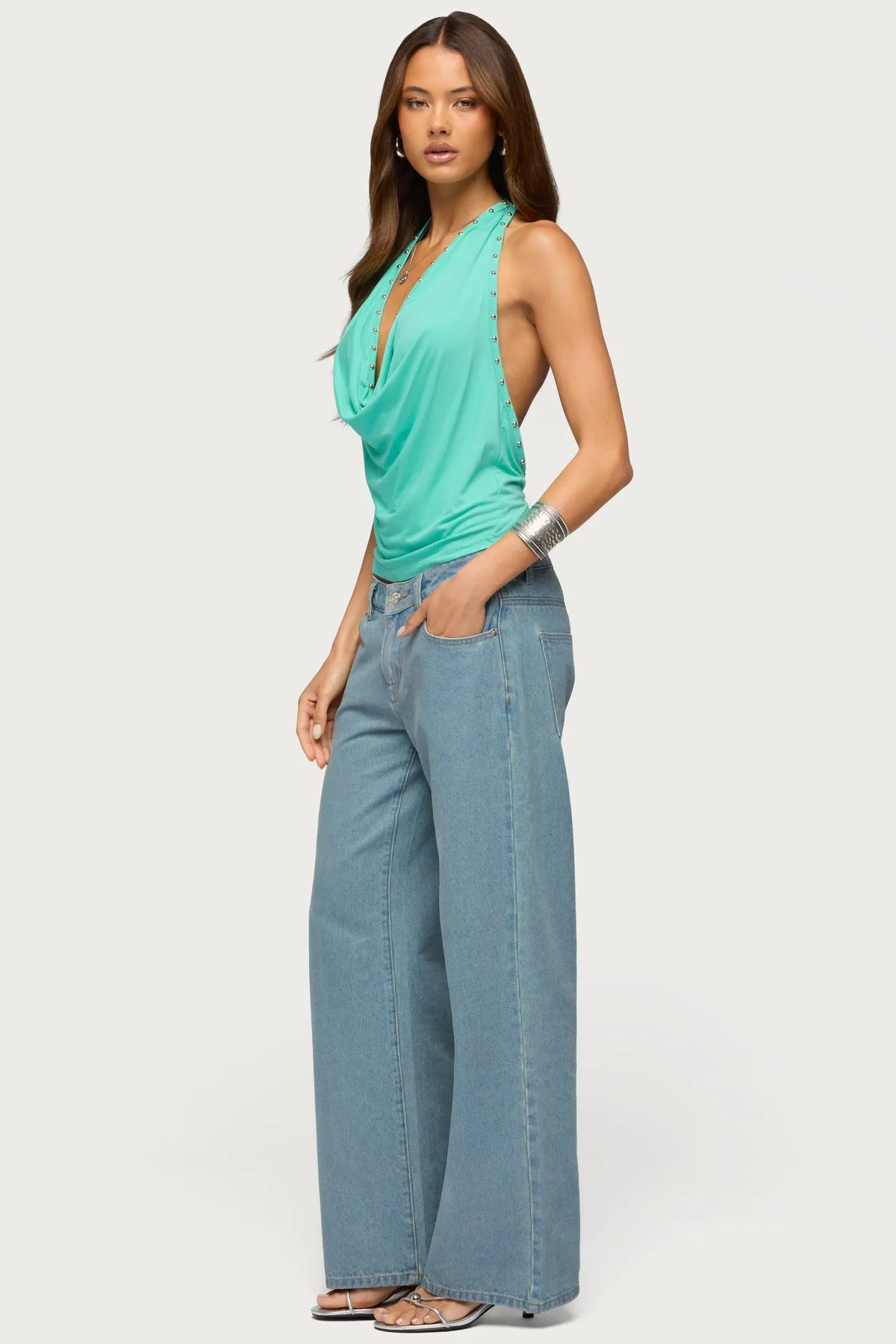 Sephie Stud Cowl Neck Halter Top sold by Edikted product image thumbnail 4