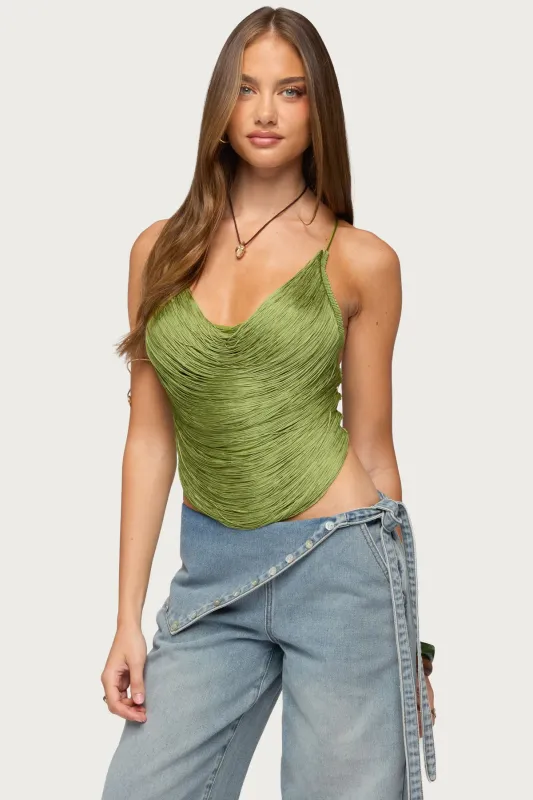 Elenie Fringed Cowl Neck Top made by Edikted