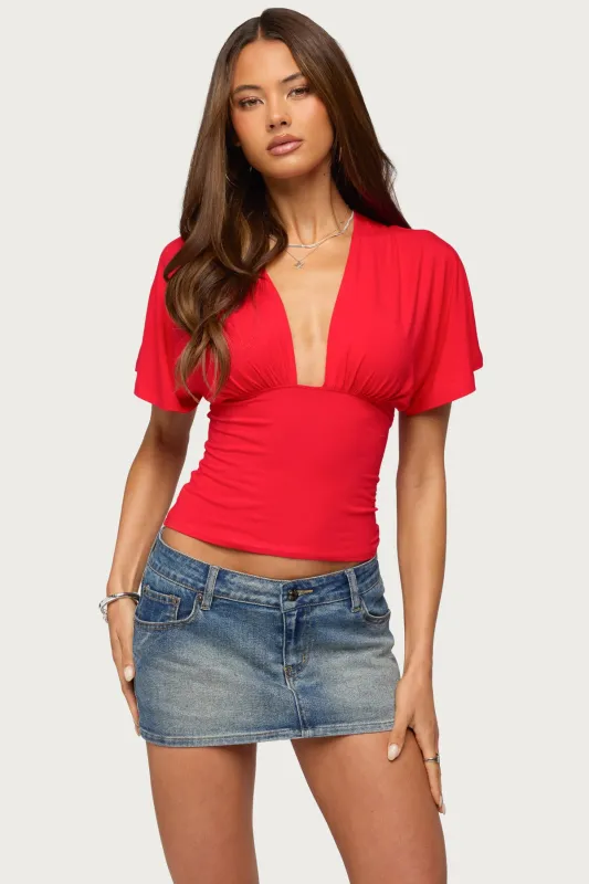 Betee Flutter Plunge Neck Top made by Edikted