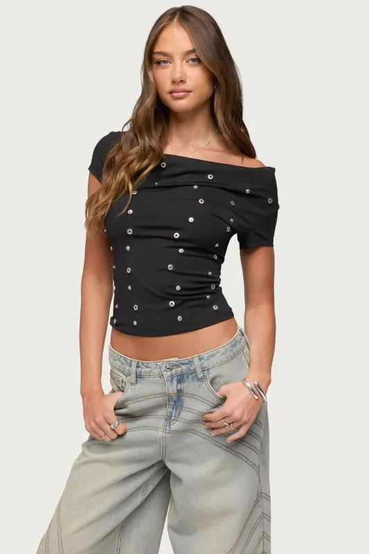 Bijou Metal Snap Cowl Neck Top made by Edikted