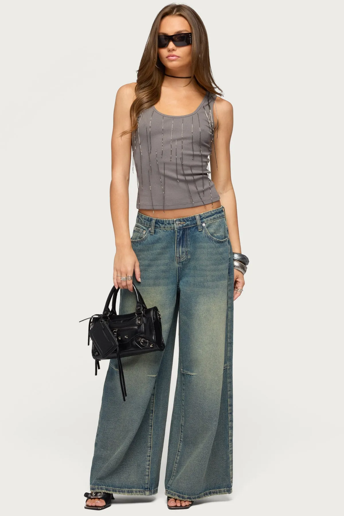 Beaded Fringe Ribbed Tank Top sold by Edikted product image thumbnail 2