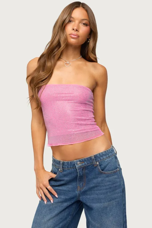 Olea Rhinestone Mesh Strapless Top made by Edikted
