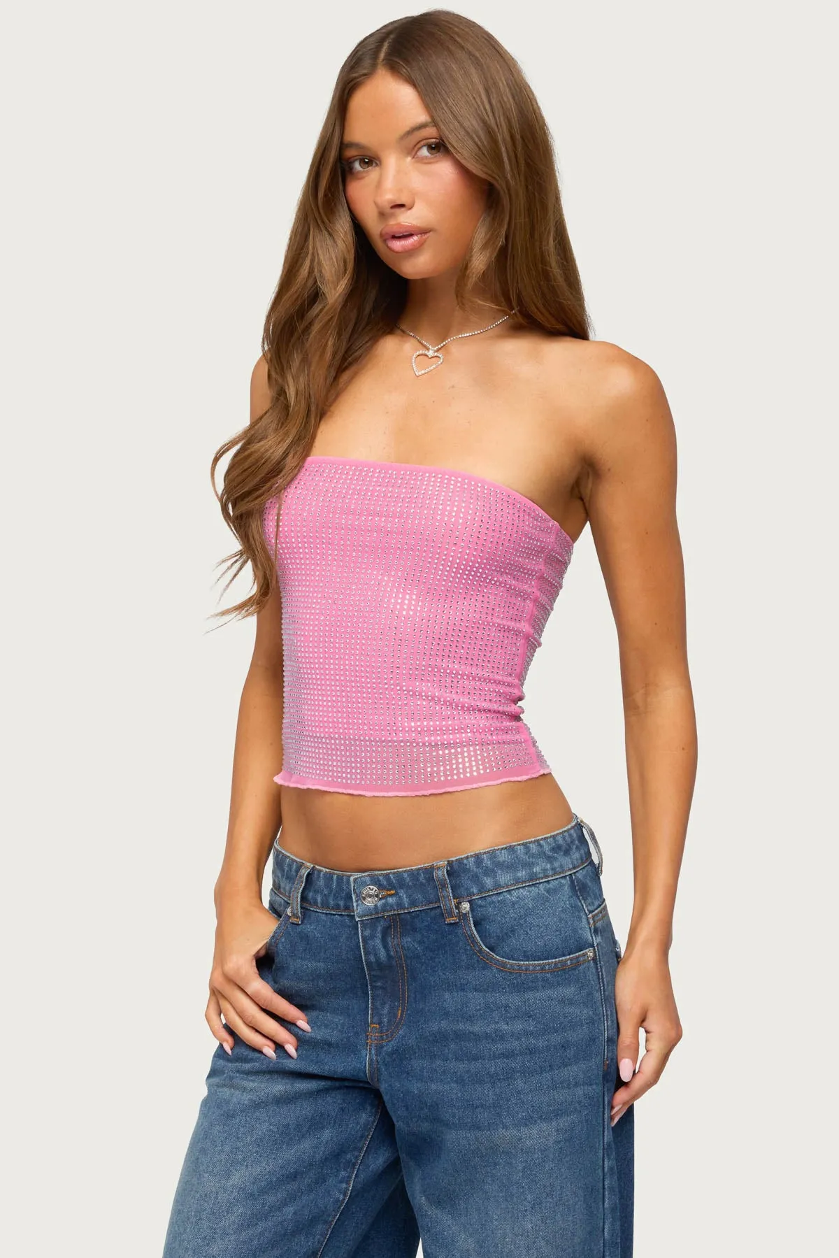 Olea Rhinestone Mesh Strapless Top sold by Edikted product image thumbnail 3