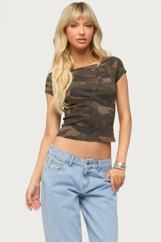 Lumielle Camo Boat Neck Top made by Edikted