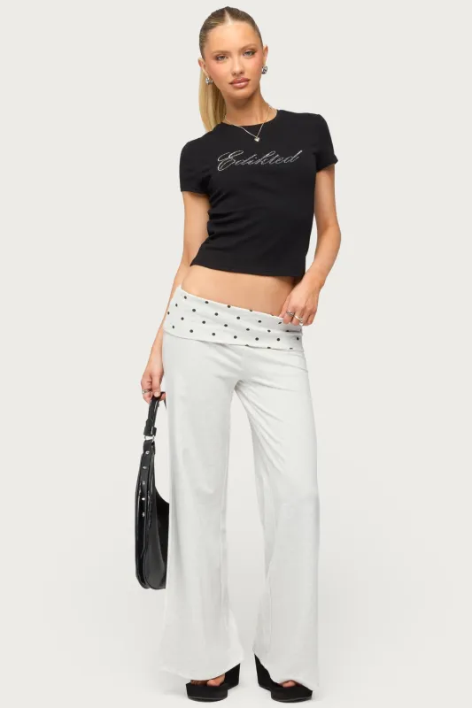Petite Reeva Polka Dot Foldover Pants made by Edikted