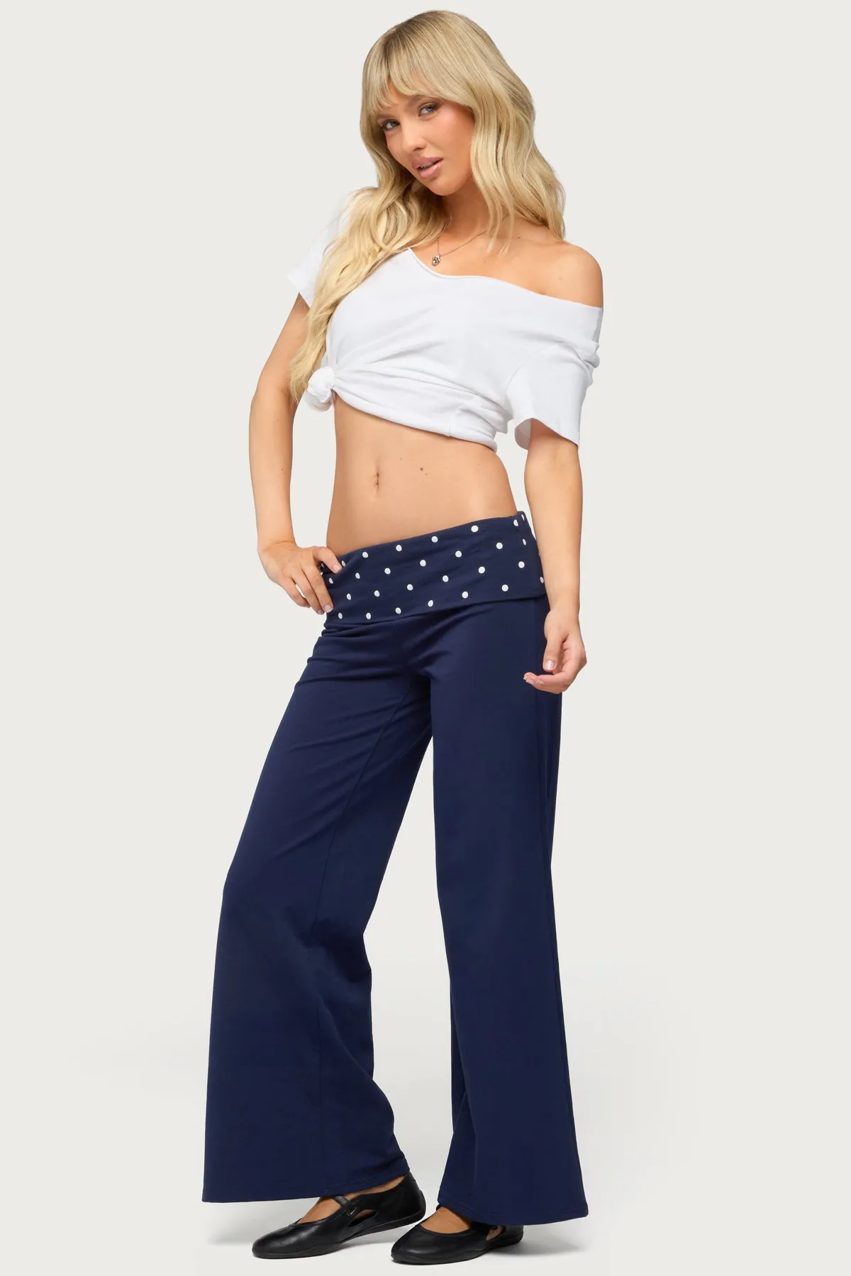 Petite Reeva Polka Dot Foldover Pants sold by Edikted product image thumbnail 3