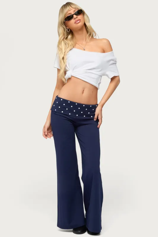 Petite Reeva Polka Dot Foldover Pants made by Edikted