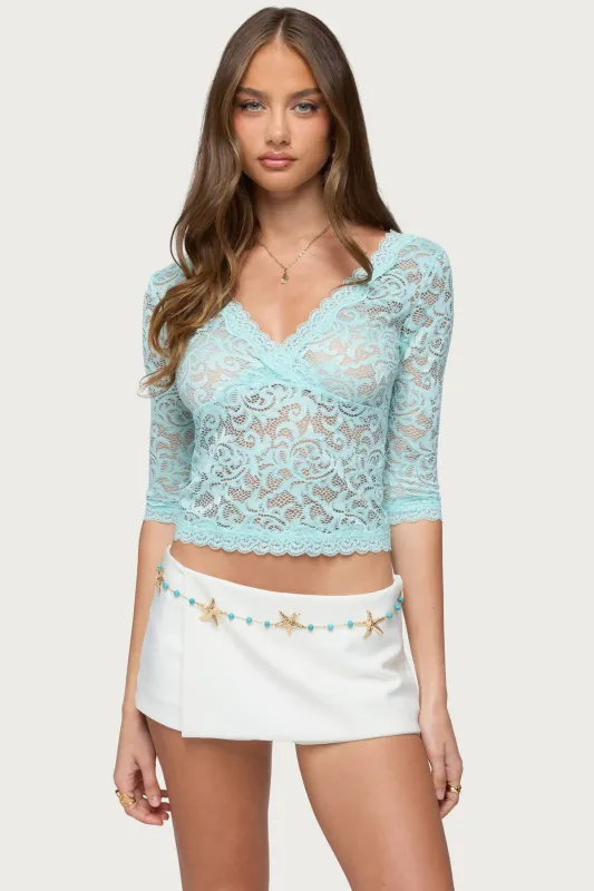 Elowin Sheer Lace V Neck Top made by Edikted