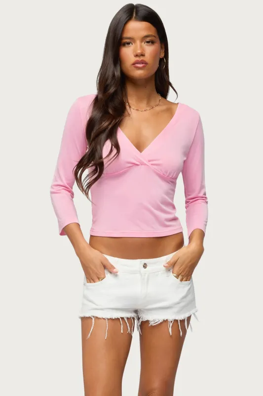 Mar V Neck Quarter Sleeve Top made by Edikted