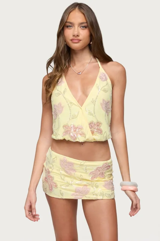 Mena Beaded Floral Backless Top made by Edikted