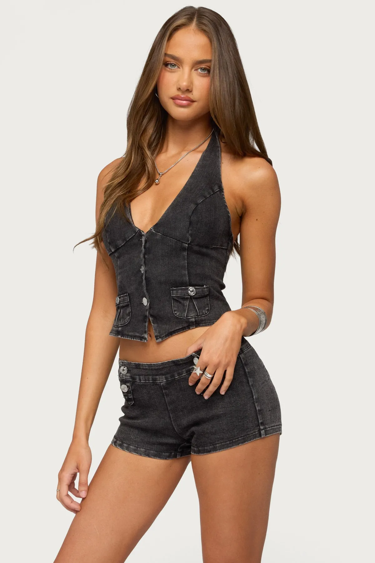 Sashe Button Up Denim Halter Top sold by Edikted product image thumbnail 3