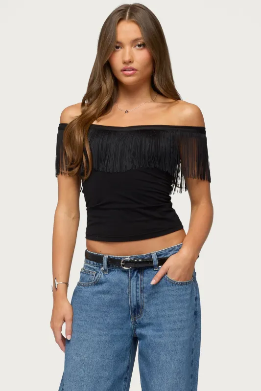 Catelina Fringe Off Shoulder Top made by Edikted