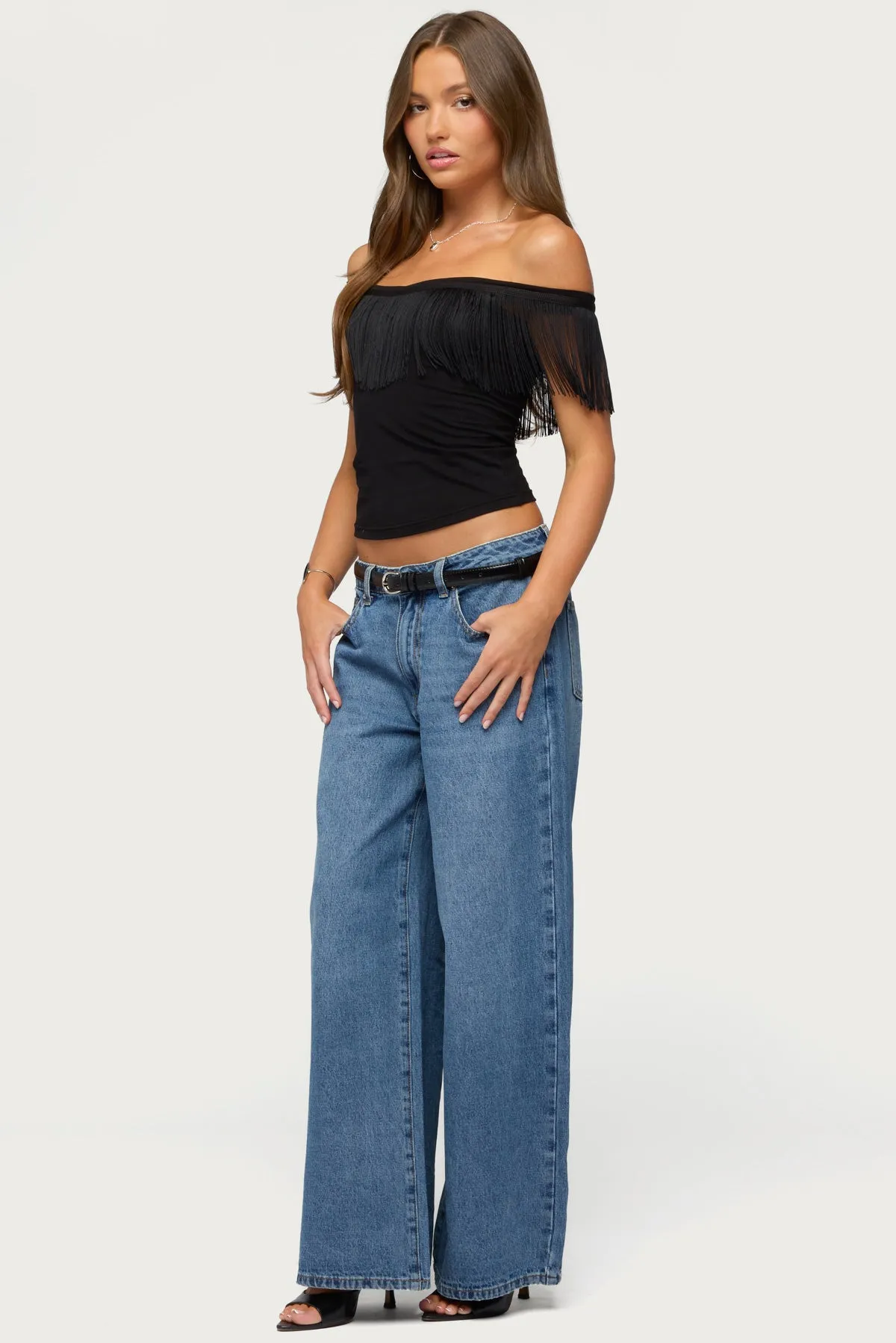Catelina Fringe Off Shoulder Top sold by Edikted product image thumbnail 4