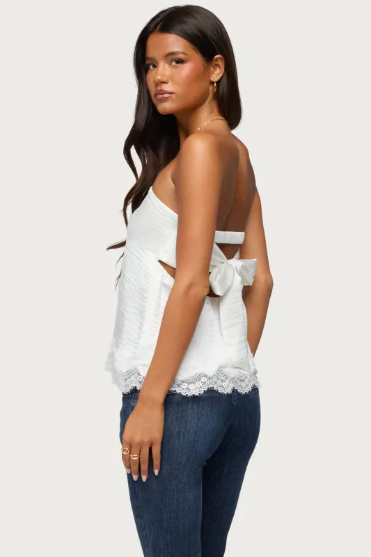 Netta Lacey Strapless Satin Effect Top made by Edikted