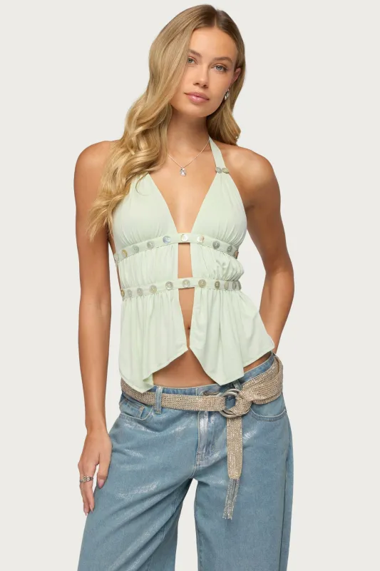 Izora Button Split Front Top made by Edikted