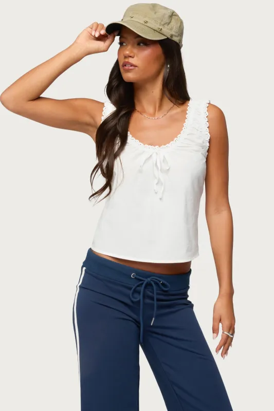 Edyth Tie Front Cotton Tank Top made by Edikted