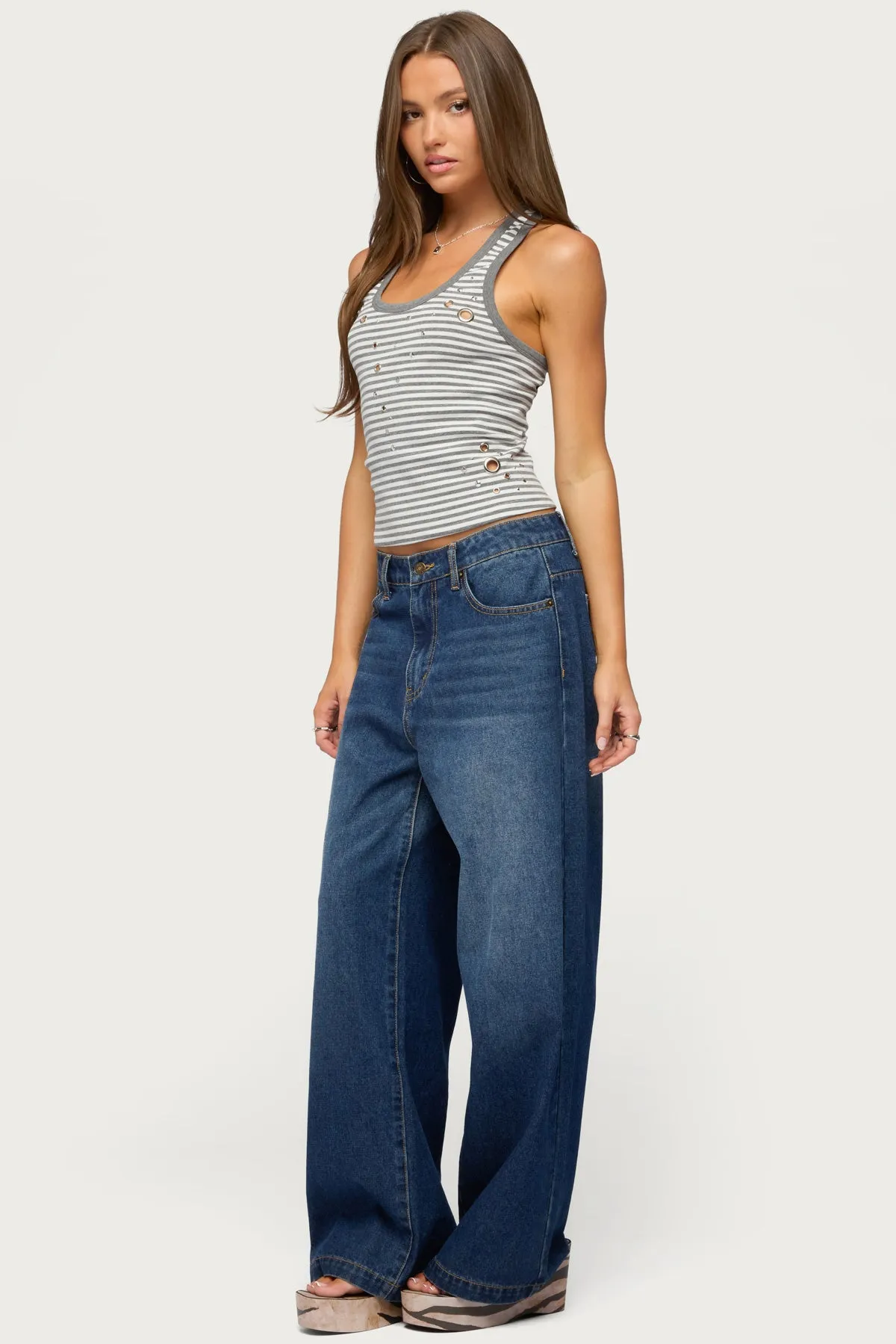 Sindy Grommet & Stud Striped Tank Top sold by Edikted product image thumbnail 5