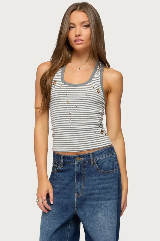 Sindy Grommet & Stud Striped Tank Top made by Edikted