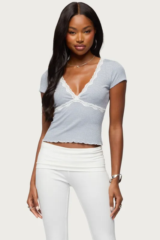 Alvera Lacey Striped V Neck Top made by Edikted