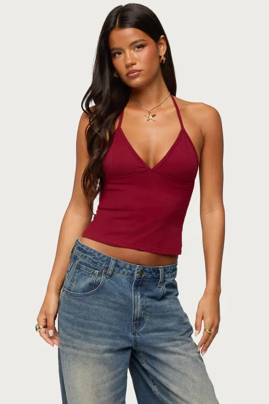 Noriah V Neck Halter Top made by Edikted