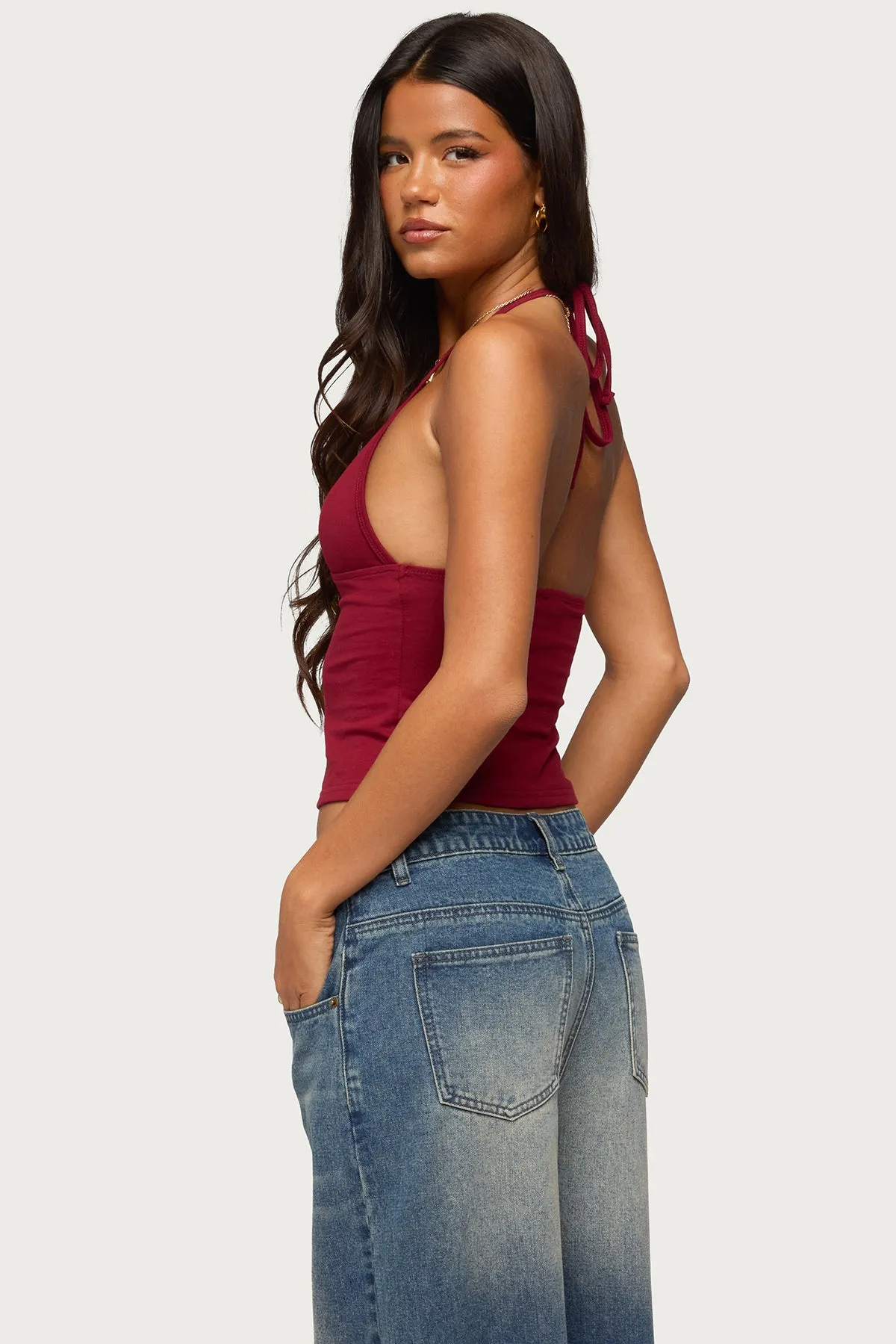 Noriah V Neck Halter Top sold by Edikted product image thumbnail 4