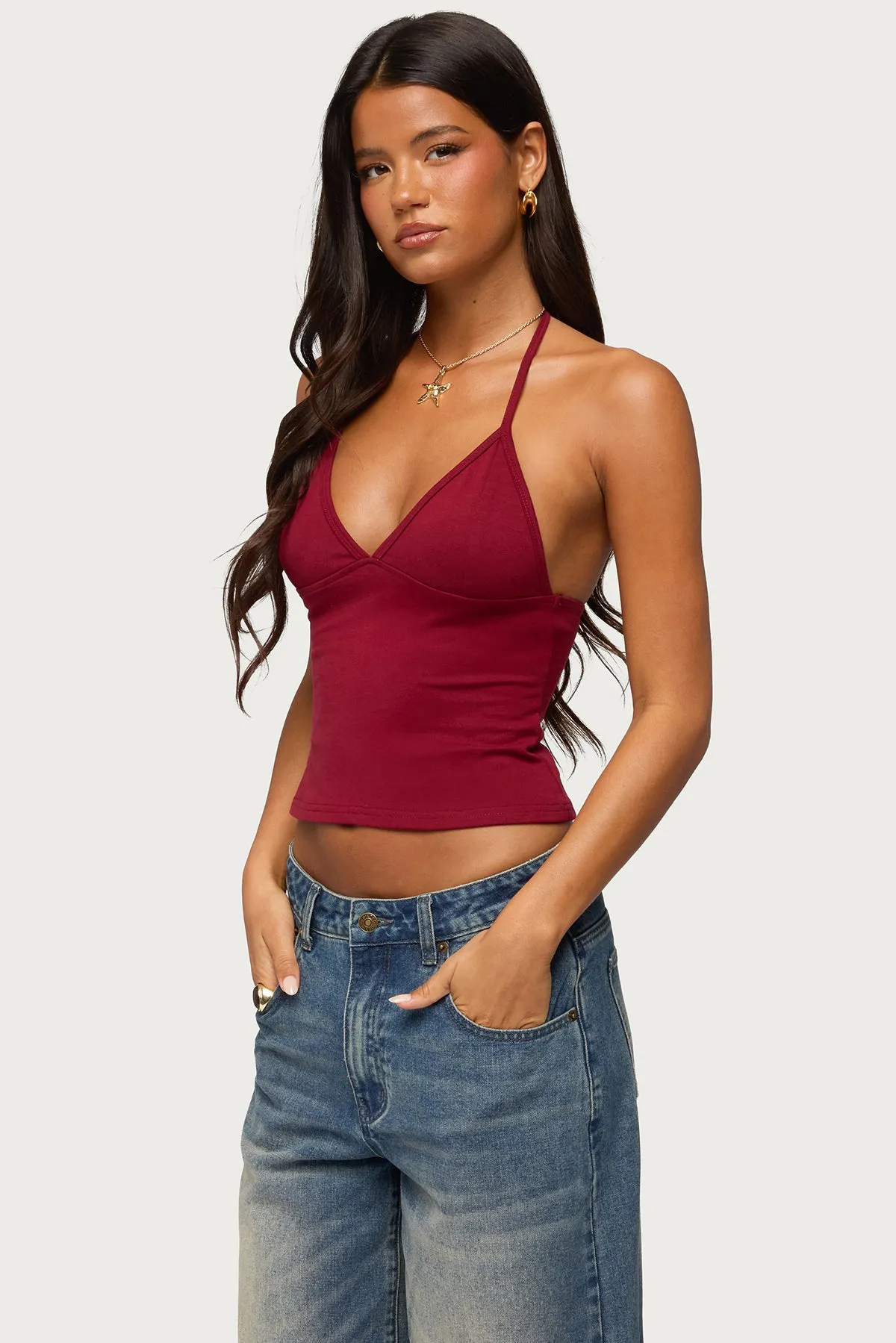 Noriah V Neck Halter Top sold by Edikted product image thumbnail 3