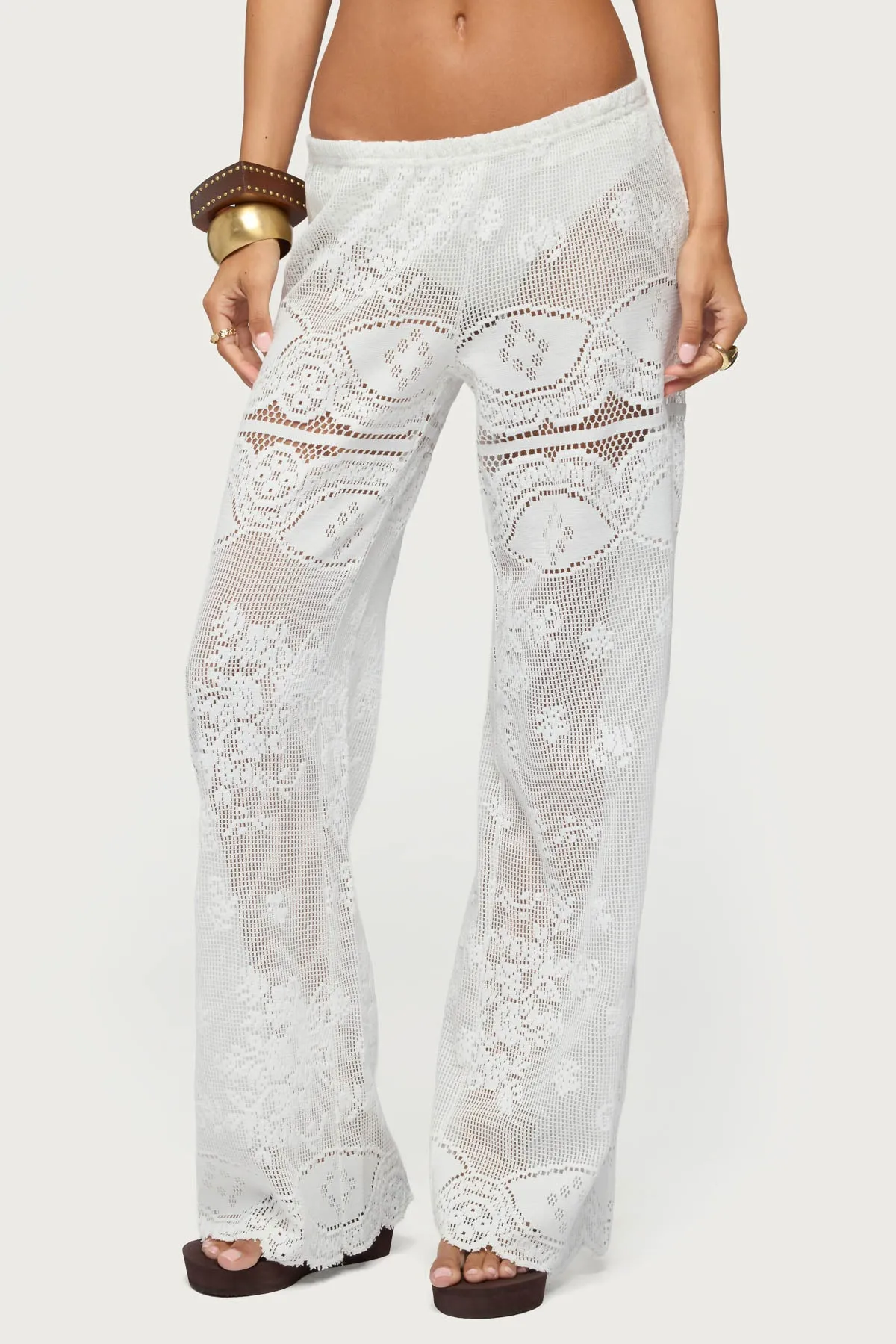 Milaya Sheer Crochet Straight Leg Pants sold by Edikted product image thumbnail 2