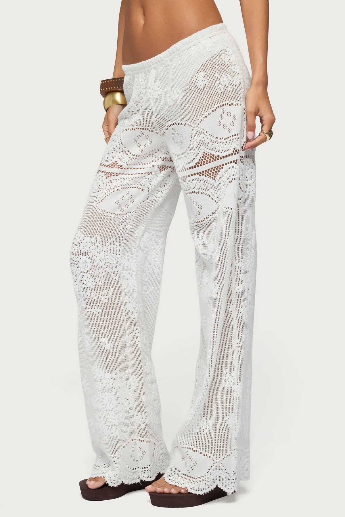 Milaya Sheer Crochet Straight Leg Pants sold by Edikted product image thumbnail 3