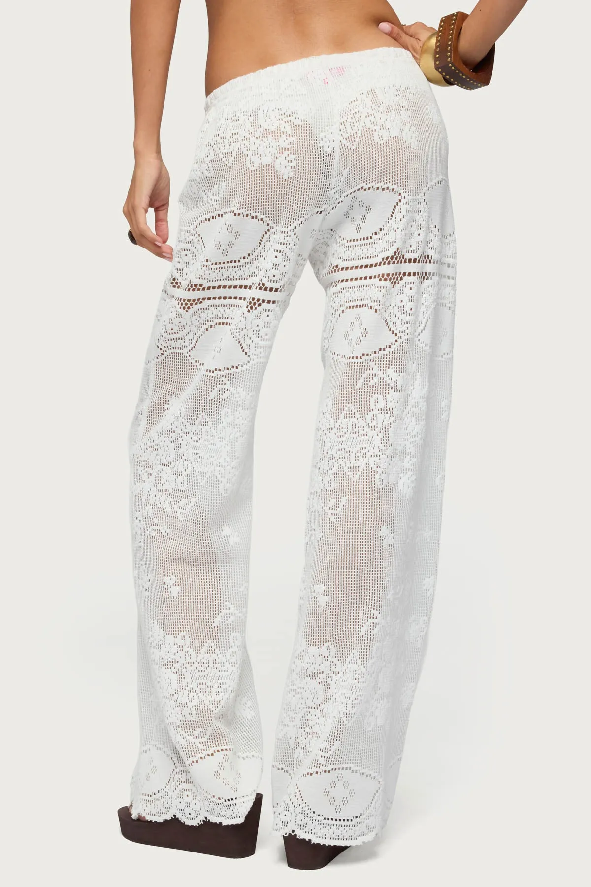 Milaya Sheer Crochet Straight Leg Pants sold by Edikted product image thumbnail 4