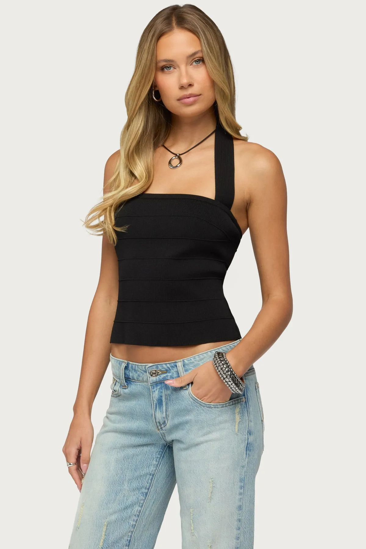 Esmerela Bandage Knit Halter Top sold by Edikted product image thumbnail 3