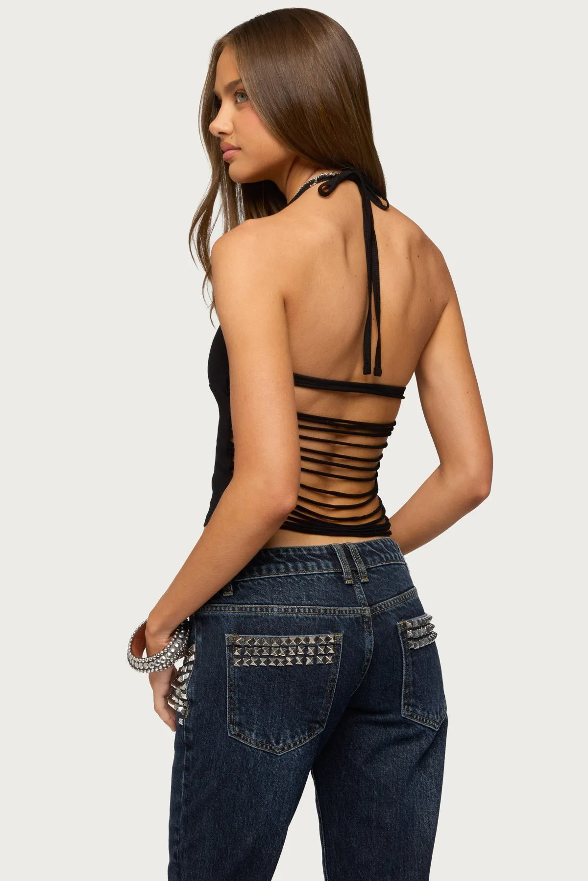 Minsoo Shredded Back Halter Top sold by Edikted