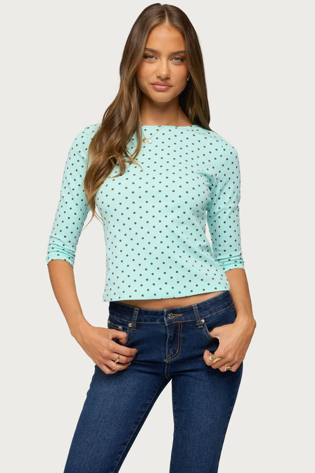 Lela Polka Dot Quarter Sleeve Top sold by Edikted