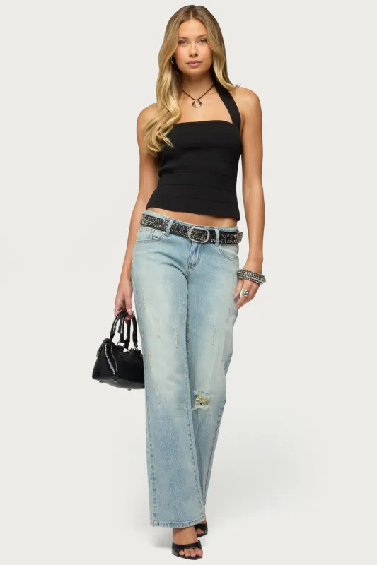 Lainie Distressed Low Rise Bootcut Jeans made by Edikted